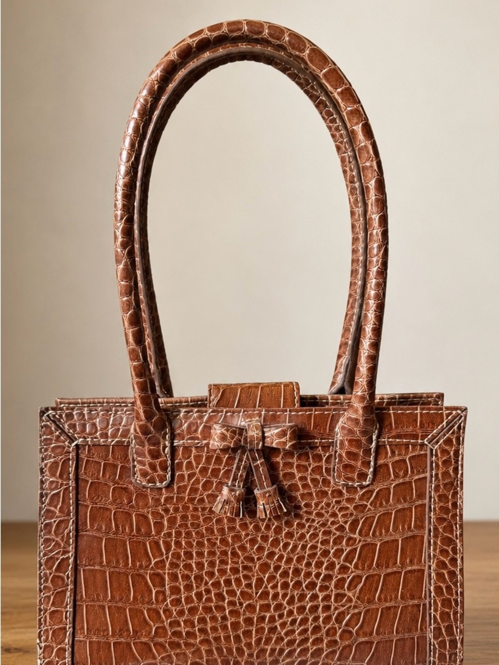 Liz Claiborne Brown Croc-Embossed Tote Bag